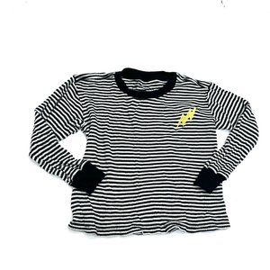 Tiny Whales Striped Lightning Bolt T-Shirt Top 4 4T Kids Black Thermal Waffle